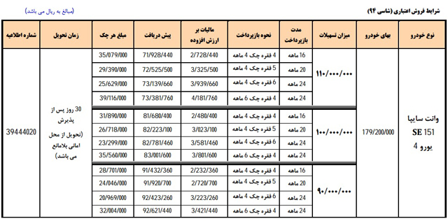  شرایط فروش فوری وانت سایپا 151 